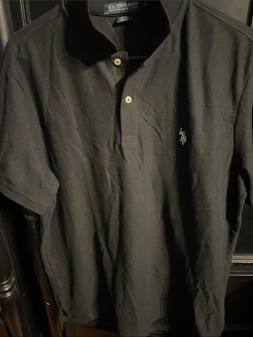 U.S. Polo Assn. Performance Pique Black Polo Shirt Size L